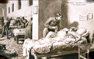 Il patriota italiano Giuseppe Garibaldi (1807-1882) infermiere, sotto il nome di Pan-Borel (Pane Borel), ai malati di colera a Marsiglia nel 1836 da Quinto Cenni
