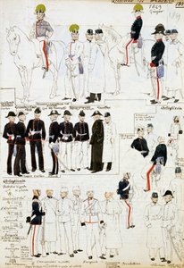 Uniformi del Ducato di Modena nel 1849, tavola dalla collezione Cenni Codex di schizzi militari ad acquerello da Quinto Cenni