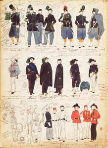Vari uniformi italiane in uso comune tra il 1847 e il 1870 di Quinto Cenni, tavola a colori da Quinto Cenni