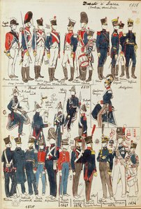 Vari uniformi del Ducato di Lucca di Quinto Cenni, tavola a colori