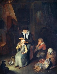 Interno di un cottage con donna che pettina i capelli di una ragazza da Quiringh Gerritsz. van Brekelenkam