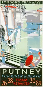 Putney, per fiume e brughiera, poster del London County Council LCC Tramways, 1932 da RF Fordred