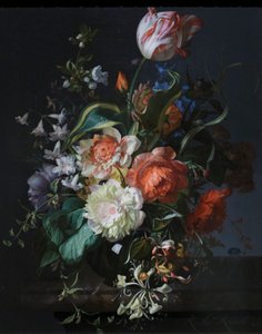 Fiori in un vaso di vetro con un tulipano da Rachel Ruysch