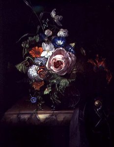 Rose e altri fiori in una ciotola di vetro da Rachel Ruysch