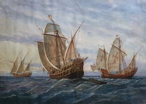 Le tre caravelle di Cristoforo Colombo da Rafael Monleon y Torres