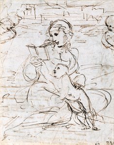 Madonna leggente col Bambino in un paesaggio tra due teste di cherubini, 1509 da Raffaello Sanzio Raphael