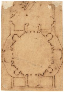 Pianta di una chiesa (penna e inchiostro bruno, su carta da lucido oliata)