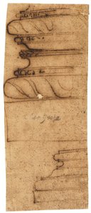 Due frammenti architettonici (penna e inchiostro bruno, su carta da lucido oliata)