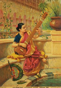 Kadambari che suona il sitar da Raja Ravi Varma