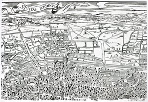 Dettaglio di Londra a nord della città da Civitas Londinium da Ralph Agas