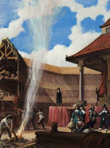 Puritani che distruggono un teatro (gouache su carta)