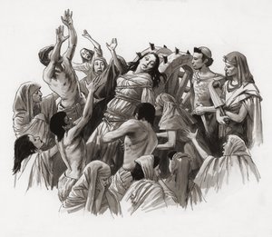 Santa Caterina torturata sulla ruota (gouache su carta) da Ralph Bruce