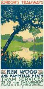 Kenwood e Hampstead Heath, poster del London County Council LCC Tramways da Ralph and Brown Studios