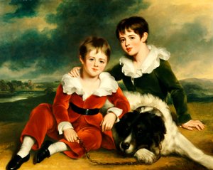 Ritratto di due ragazzi con il loro cane Terranova da Ramsay Richard Reinagle