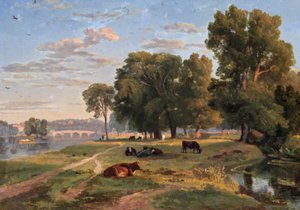 Tamigi a Richmond dalla riva del Middlesex, verso il ponte