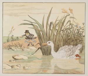 Una papera bianca come un giglio venne e lo inghiottì, da The Hey Diddle Diddle Picture Book, pub.1882 (incisione a colori)