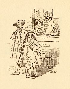 Spettatori guardano mentre John Gilpin galoppa da Randolph Caldecott