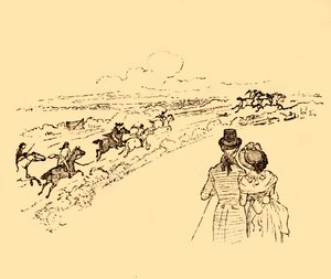 Spettatori guardano mentre John Gilpin viene inseguito attraverso la campagna