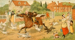 John Gilpin galoppa attraverso un villaggio, 1878, c1918 da Randolph Caldecott