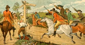 John Gilpin sul suo cavallo imbizzarrito inseguito dai passanti, 1878, c1918 da Randolph Caldecott