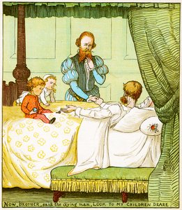 "Ora, fratello, disse il morente, prenditi cura dei miei cari figli", illustrazione da Babes in the wood da Randolph Caldecott