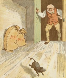 La Casa che Jack Costruì, filastrocca accumulativa. Il ratto che ha mangiato il malto. Illustrazione di Randolph Caldecott. da Randolph Caldecott