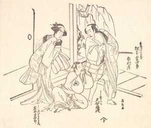 Scena da un Dramma: Matsumoto Koshiro I e Altri Due Attori