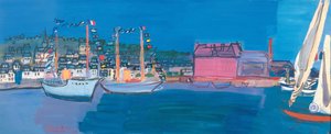 Barche mare piccole bandiere case piccolo porto dock vele da Raoul Dufy