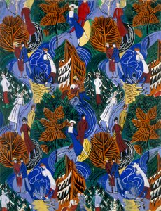 Pattinatori su ghiaccio, disegno per seta stampata, 1914-20 circa (litografia a colori) da Raoul Dufy
