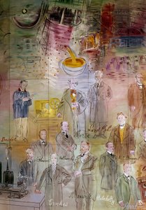 La Fee Electricite, particolare: ritratti di Emile Baudot, Samuel Morse, William Thomson (Lord Kelvin), Jules Francois Joubert, Wilhelm Conrad Rentgen, Eleuthere Mascart, Wilhelm Hallwachs, Henri Becquerel, William Crookes, James Clerk Maxwell, Hermann von