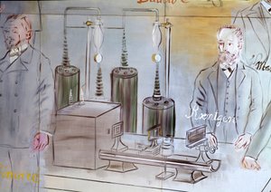 La Fee Electricite, particolare: Ritratti di Wilhelm Conrad Rontgen (1845-1923), fisico tedesco.1937 (dipinto)
