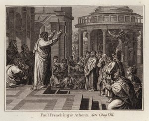 Cartone di Raffaello: Paolo predica ad Atene, Atti, cap. XVII (incisione) da after Raphael