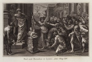 Cartone di Raffaello: Paolo e Barnaba a Listra, Atti, Cap. XIV (incisione)