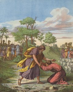 Riconciliazione di Giacobbe ed Esaù (litografia a colori) da after Raphael