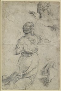 Recto: Studi per due donne inginocchiate, WA1846.198 (gesso nero)