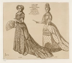 Costumi di corte. Maria Anna di Baviera, Delfina di Francia, sposata al figlio del Re Luigi XIV. Dopo un