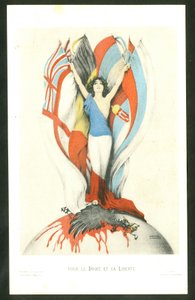 Cartolina, satirico a colori: Per legge e libertà - Guerra del 14-18, Alleati, Bandiere - Illustrazione di Kirchner