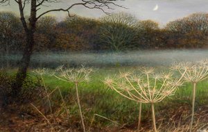 Dicembre al tramonto: nebbia sui campi (olio su tavola) da Raymond Booth