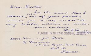 Lettera al redattore, 1914-18 da Reg G. Preston