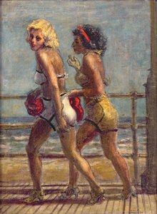 Due ragazze sul lungomare (tempera su tela)