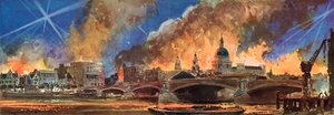 Incendi nella Città di Londra intorno alla Cattedrale di St. Paul durante il Blitz, Seconda Guerra Mondiale da Reginald Mills