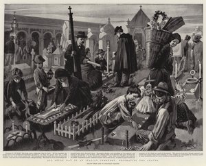 Il giorno di Ognissanti in un cimitero italiano, decorazione delle tombe (litografia) da Reginald Thomas Cleaver