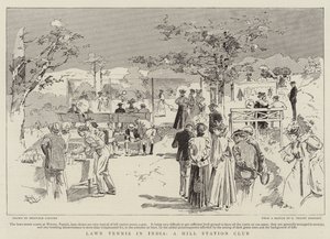 Tennis su prato in India, un club di una stazione di collina (incisione) da Reginald Thomas Cleaver