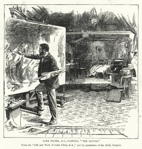 Luke Fildes, RA, che dipinge il Dottore (litografia)