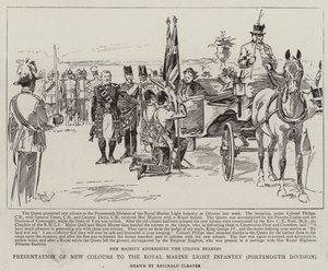 Presentazione dei nuovi colori alla Royal Marine Light Infantry, Divisione Portsmouth (litografia) da Reginald Thomas Cleaver