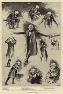 Alcuni atteggiamenti gladstoniani, schizzi alla Camera dei Comuni (incisione) da Reginald Thomas Cleaver