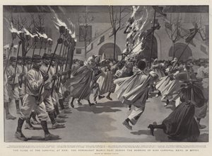La chiusura del Carnevale a Nizza, la marcia delle fiaccole durante il rogo di Re Carnevale XXVII in effigie (incisione) da Reginald Thomas Cleaver