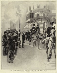 La regina a Cimiez, in partenza per il viaggio pomeridiano (litografia) da Reginald Thomas Cleaver