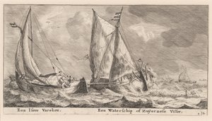 Una Nave "Isere" e una Barca da Pesca Waterschip o Zuiderzee da Reinier Nooms, called Zeeman