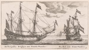 Il "Vergulde Dolphyn," una grande nave mercantile, e il "Kat," un flauto da Reinier Nooms, called Zeeman